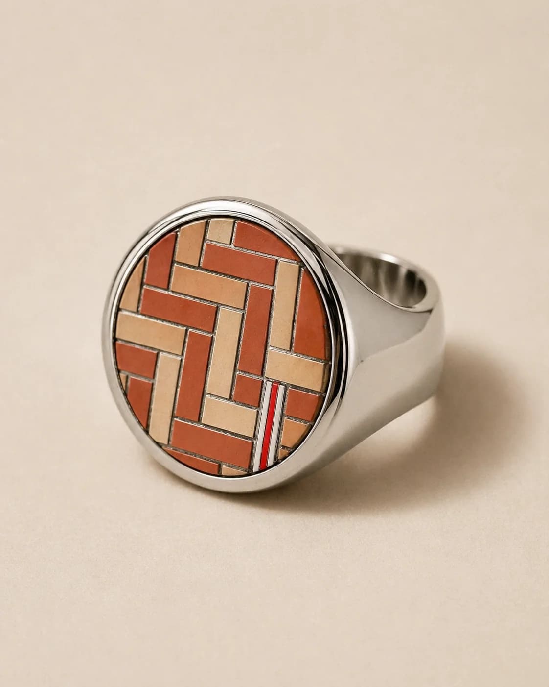 Signet ring with a brick-pattern face