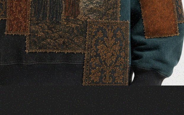 Detail of handwoven Faso Dan Fani, indigo ground with ochre brocade